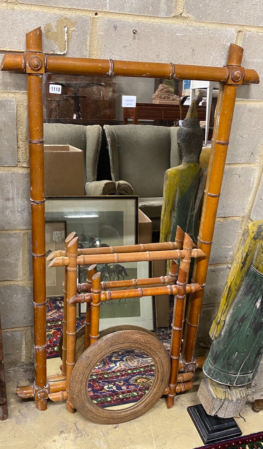 Three faux bamboo rectangular wall mirrors, largest width 79cm, height 134cm